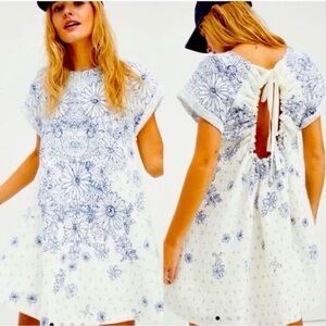 Free People Blue and White Backless Dress